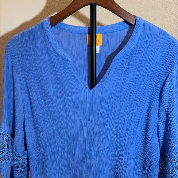 💙 Ruby Rd. Women Turquoise Tunic Boho Chic Meets Effortless Comfort - Picture 3 of 12